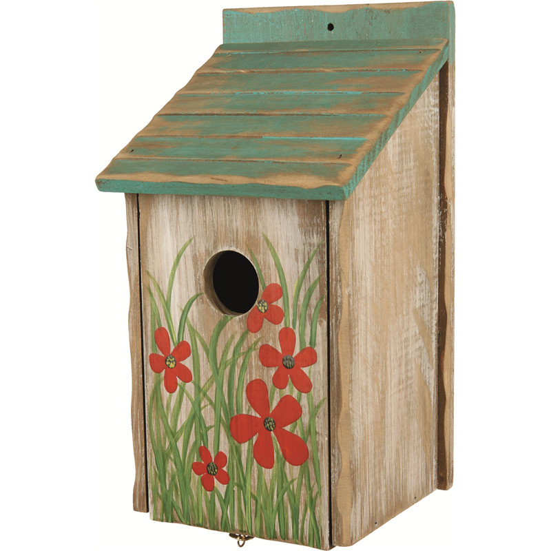 Nistkasten, bemalt, Holz, 15 × 28 × 14 cm/ø 3,3 cm