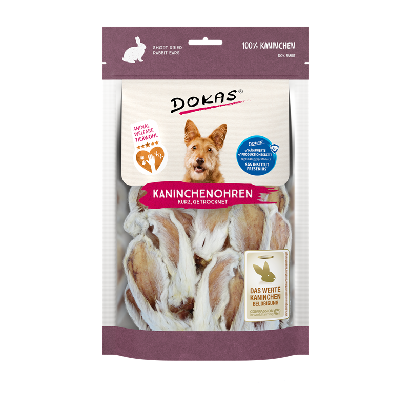 Dokas Dog Kaninchenohren mit Fell getrocknet 100 g