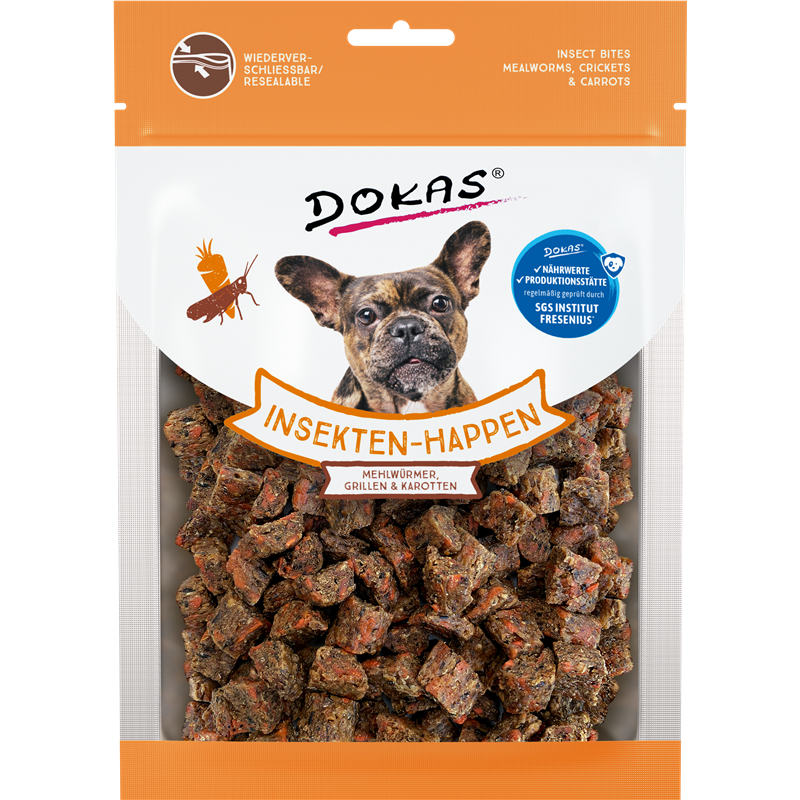 Dokas Dog Snack Insekten-Happen Mehlwürmer, Grillen, Karotte 100 g